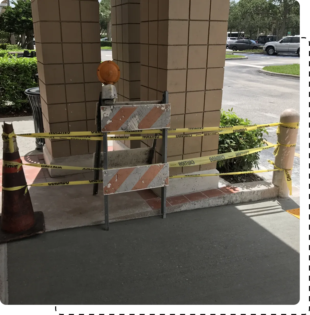 A construction site with cones and barricades around it.